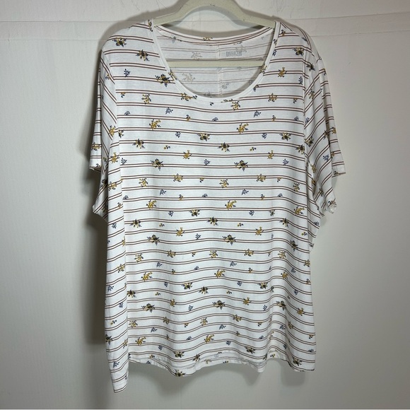 Duluth Trading Co Cream Short Sleeve Tee Blue/Gold Floral Brown Stripe Pattern - Picture 1 of 11